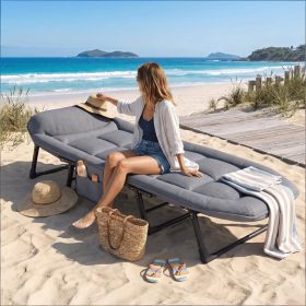 Patio Folding Chaise Lounge Bed, Ergonomic Single Reclining Cot, Portable Heavy Duty Outdoor/Indoor Folding Bed for Garden, Patio, Camping & Office
