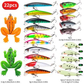 22pcs 58pcs 102pcs Fishing Lure Kits Multi-functional Set Topwater Floating Swimming Lures, Equipped With High Pitch Hook Soft Frogs, Used For Bass Fi (Option: 22pcs)